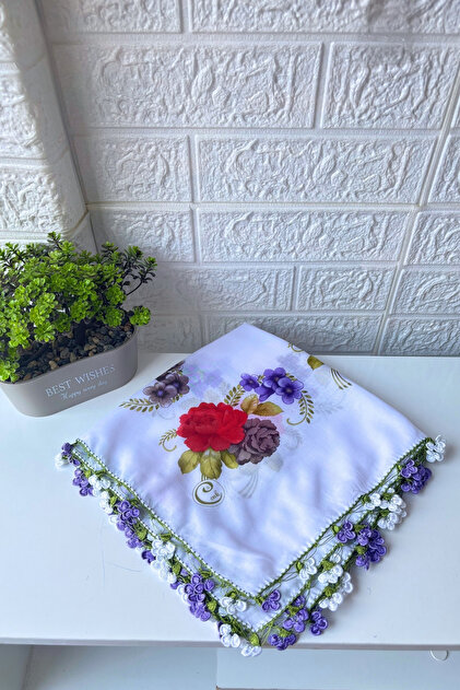 Handcrafted Writing Clover Embroidered Scarf Cheesecloth Gift Dowry