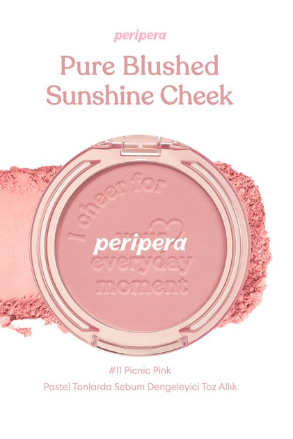 Pastel Tonlarda Sebum Dengeleyici Toz Allık PERIPERA Pure Blushed Sunshine Cheek (11Picnic Pink)