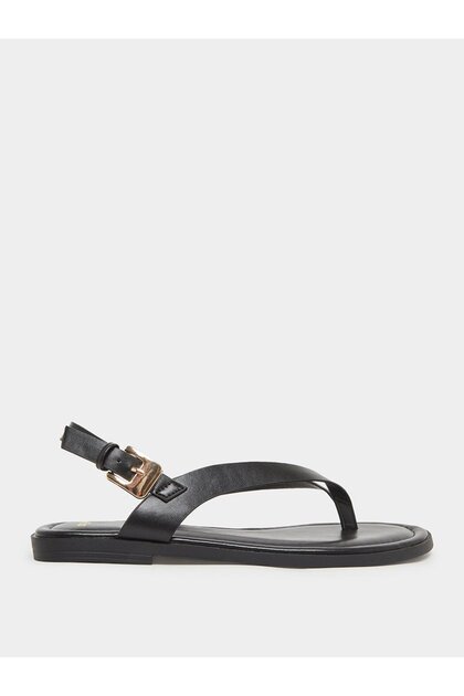 Black Metal Trim Flat Sandals
