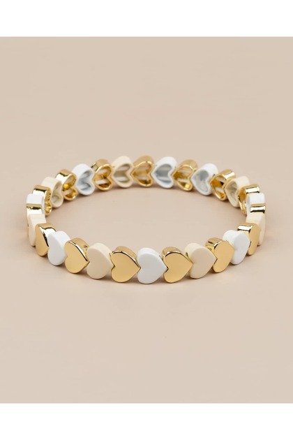 Amoura Gold Transitional Row Minimal Heart Porcelain Coated Elastic Bracelet