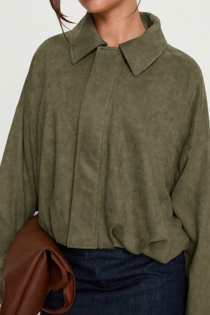 Γυναικείο Oversize Suede Bomber Jacket Χακί - Χαλαρή εφαρμογή, μαλακή υφή, εποχιακό