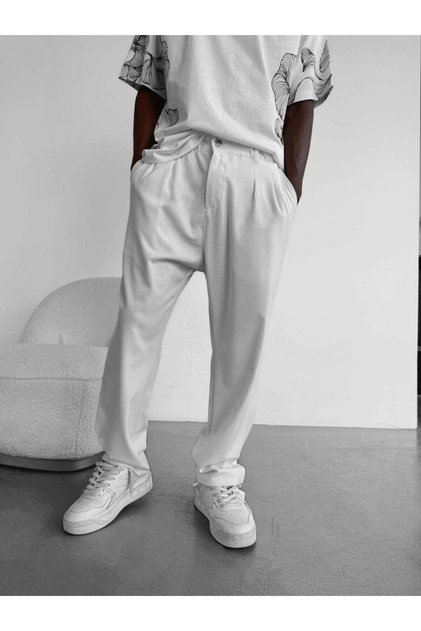 Men's Relaxed Fit Pleated Fabric Trousers Relaxed Fit High Waist Draped Pants