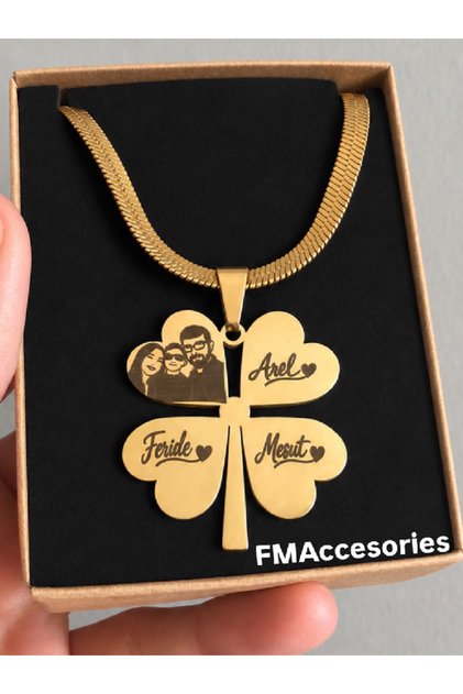 Steel Clover Necklace with Photo and Italian Chain