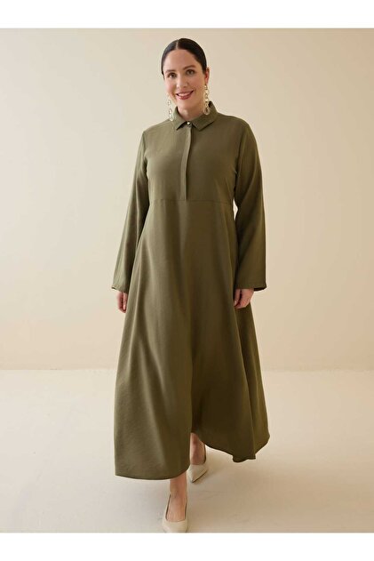 Modal Fabric Plus Size Dress - Khaki -