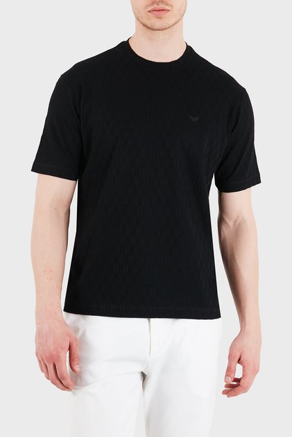 Cotton Regular Fit Logo Crew Neck Jacquard t Shirt Men's t Shirt Em005699 Af252