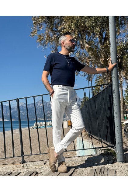 Men's Italian Cut Double Cuffed Old Money Trousers with Side Buttons