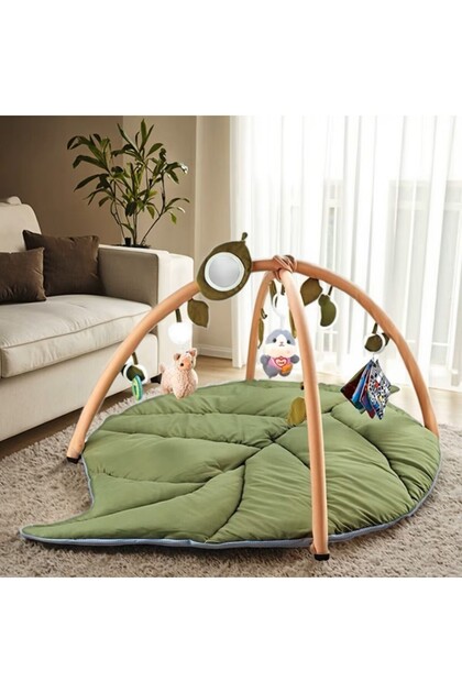 Leaf Shaped Baby Play Mat with Hanging Toys for Infant Skill Development Detachable.