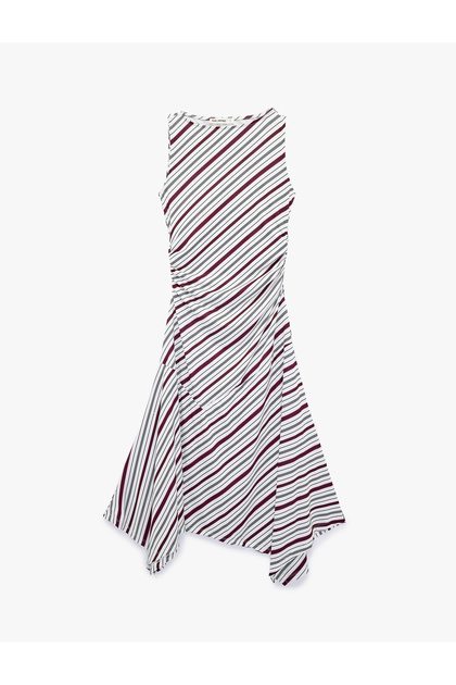 Drapeli Boat Neck Sleeveless Striped Asymmetrical Maxi Dress
