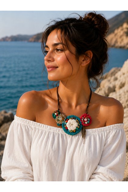 Otantik bohem trend tasarım yazlık kadın kolye