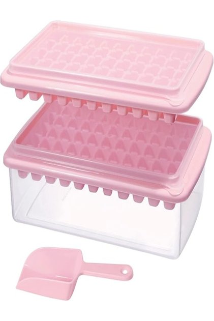 Ice Cube Tray with Lid and Bin for Freezer, Easy Release 66 Nugget Ice Tray with Cover, Storage Container, Scoop. Perfect Small Ice Cube Maker Tray & Mold. Flexable Durable Plastic, BPA Free
