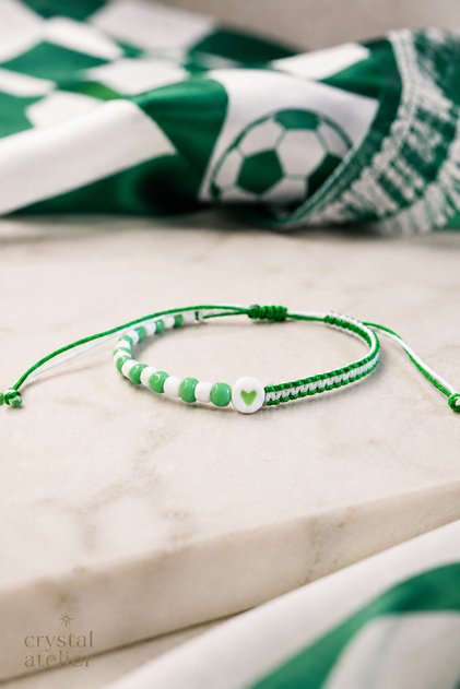 Green and White Heart Fan Bracelet Beaded Macrame Adjustable Rope Bracelet