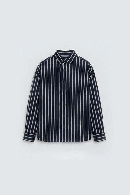 Striped Oversized Shirt Navy Blue