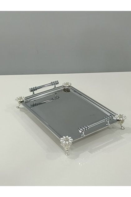 Figured, Metal Legs, Metal Handles, Stainless Steel Rectangular Tray Luxury Presentation Tray
