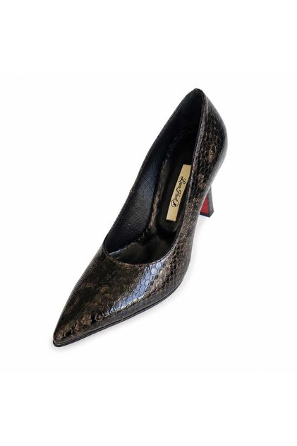 Yılan Desenli Sivri Burun İnce Topuklu Kadın Deri Stiletto Ayakkabı