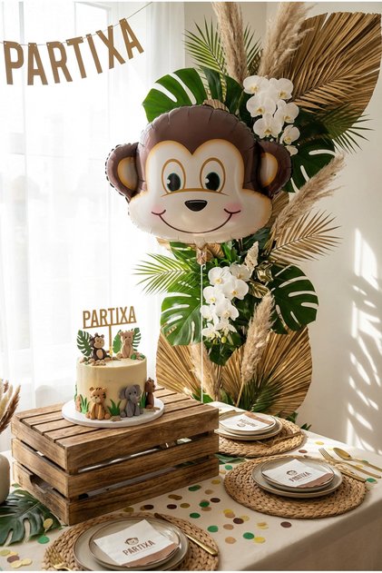 Safari Monkey Head Foil Balloon 42X41 cm Safari Themed Children's Birthday Party Decoration