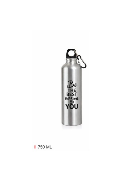 Αλουμινένιο αθλητικό μπουκάλι 750 ml, επαναχρησιμοποιούμενο, με καραμπίνερ, ασημί