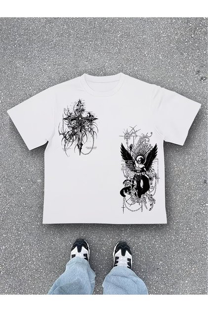 Gothic Retro Graphic Printed Unisex Oversize T-Shirt