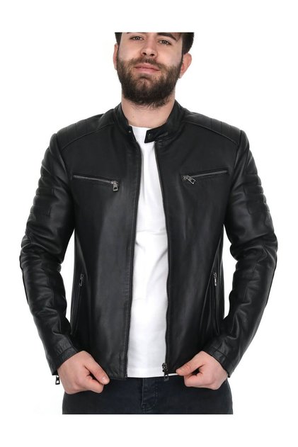 100% Genuine Lamb Leather Men's Black Coat