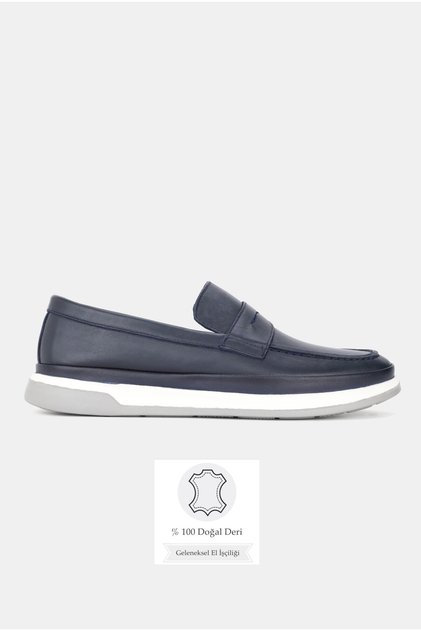 Men's Dark Blue Genuine Natural Leather Eva Sole Orthopedic Daily Loafer Shoes