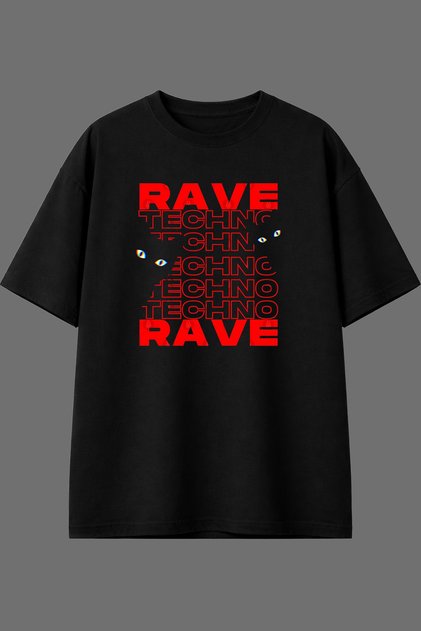 Rave Techno Rave Design Pre-Printed Black Oversize t Shirt