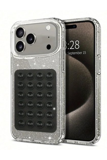 Compatible with iPhone 17 Pro / 18 Pro - Silvery Hard Non-Yellowing Transparent Case, Phone Holder Vacuum and Slim Cover