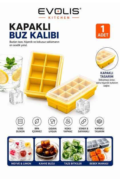 1 Piece 6-Compartment Large Size Silicone Ice Tray with Lid - Silicone Ice Tray for Cocktail Presentation, Ice Tray for Meat Juice Storage, Ice Tray Large Size