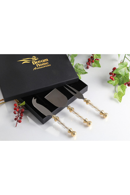 3 Piece Cheese Presentation Set Crystal Gold