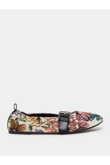 Beige Jacquard Floral Ballerina