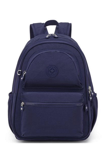 Large Size Waterproof Crinkle Fabric School Bag with Laptop Compartment Navy Blue