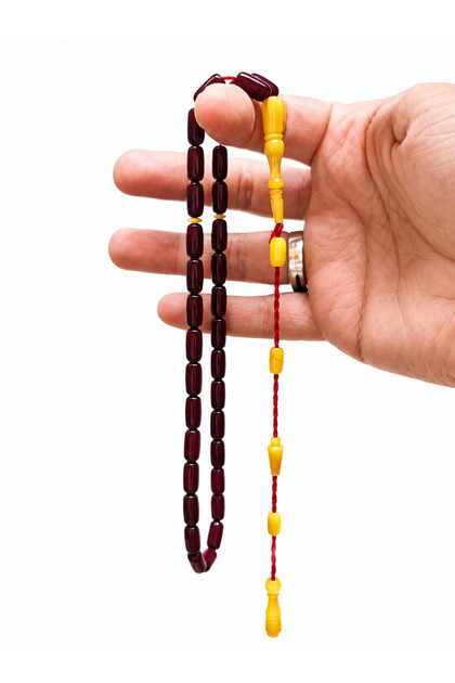 Mühr-Ü Saltanat Alman Faturan Amber Prayer Beads 6X11,5 mm Capsule Cut