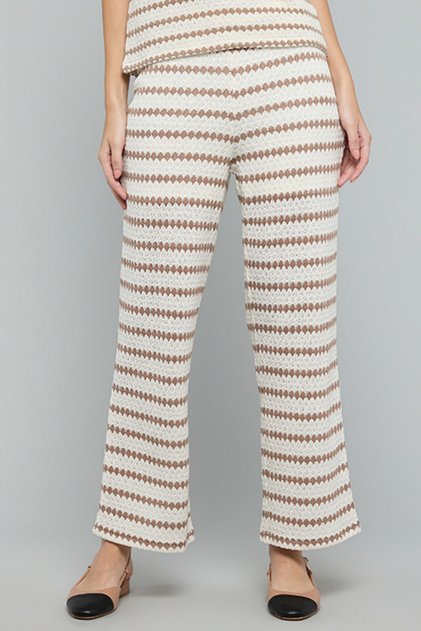 Patterned Flared Pants with Elastic Waist