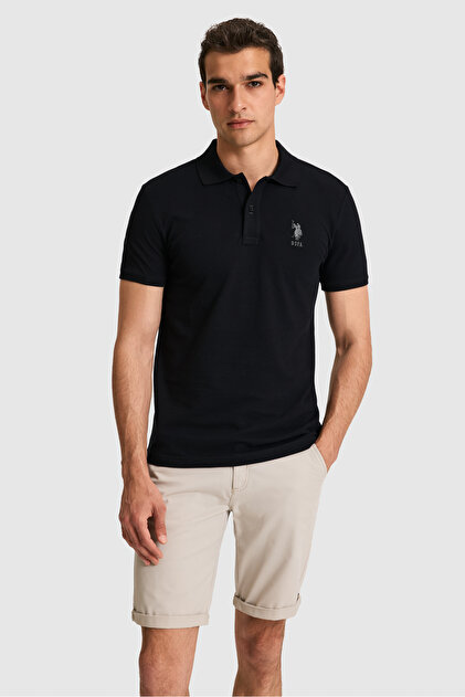 U.S. Polo Assn. Erkek Slim Fit Polo Yaka Siyah Basic Tişört