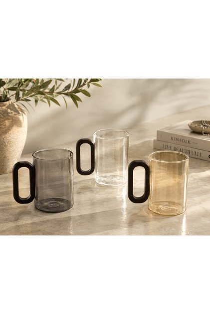 Modern Akasya Kulplu Cam Kupa Bardak – Füme, Amber ve Şeffaf Renkli Kahve Kupası, Minimalist Çay ve Latte Bardağı