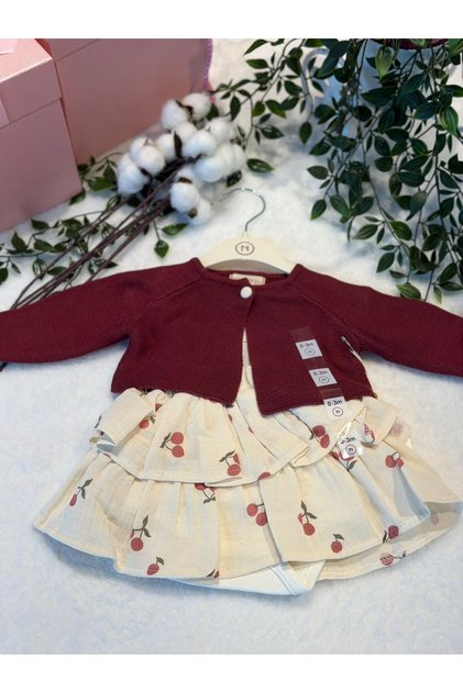 Baby Girl & Child Organic Cotton Muslin and Knitted 3-Piece Set - Burgundy