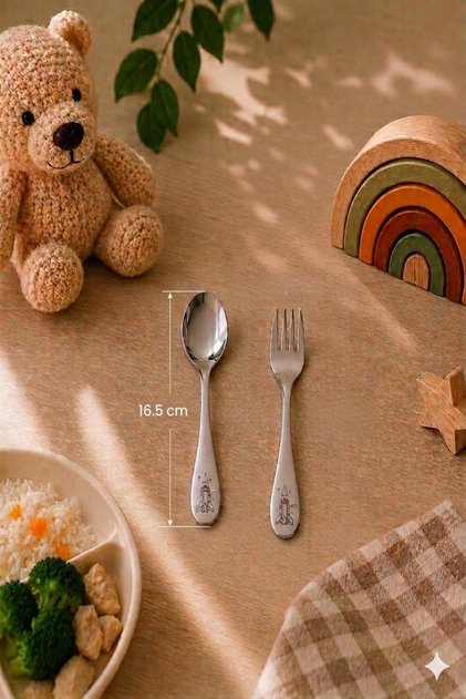 Yeni Nesil Çocuk Kaşığı 18/10 304 Paslanmaz Çelik Çatal ve Kaşık Seti Roket Desenli