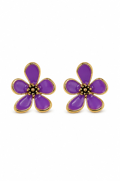 Women's Purple Enamel Steel Flower Earrings Daily Stylish Accessory