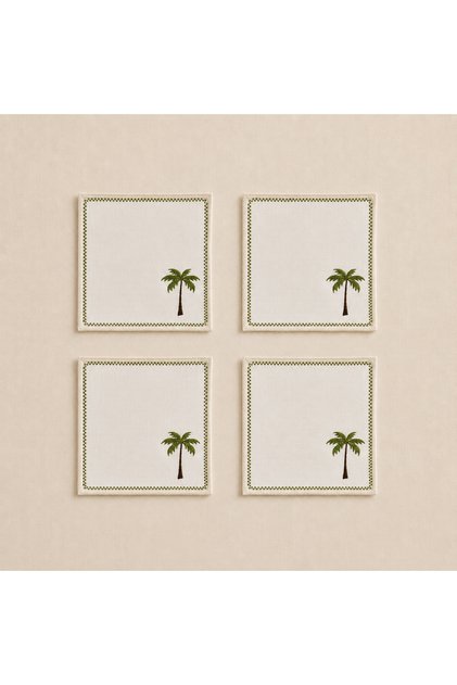 Set of 4 Palm Tree Embroidered Coasters – Cocktail & Presentation Napkins (14X14 cm)