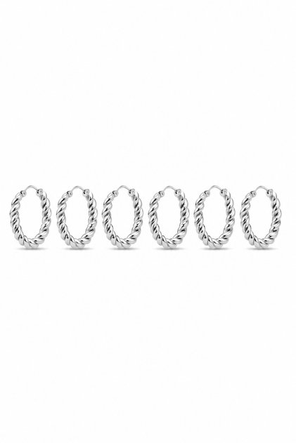 Women's White Color Stainless Steel Twisted Hoop Earrings Set (3 Pairs)