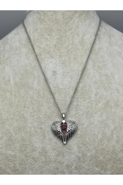 26Kly60 -Steel Angel Wing Heart Necklace