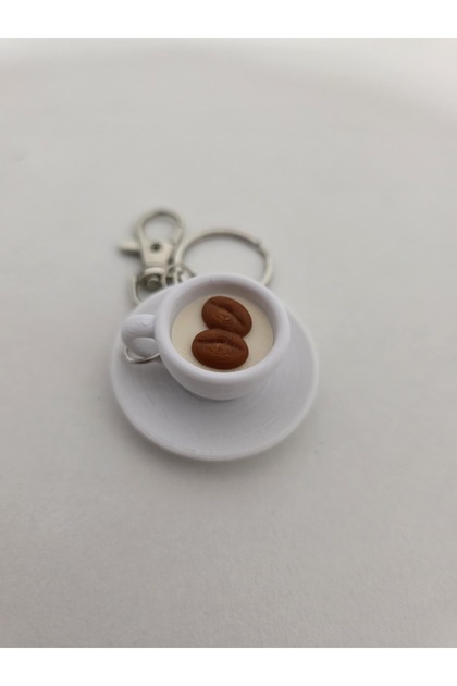 Turkish Coffee Cup Silver Chain Keychain, Bag Charm Ornament