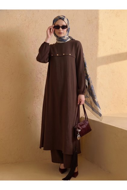 Sada Kadın Çilek Kumaş Tunik Pantolon Tesettür Takım Büyük Beden