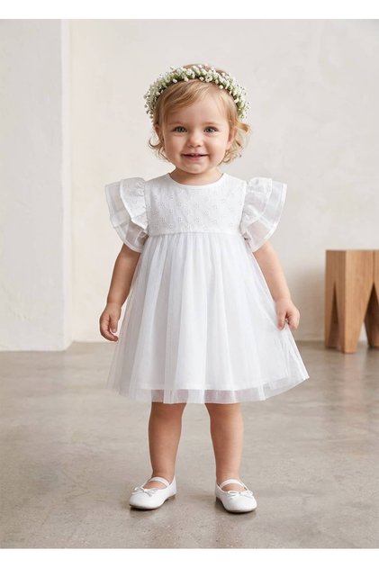 100% Cotton White Tulle Summer Baby Girl Evening Dress