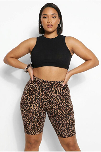 Plus Size Elastic Waist Leopard Pattern Cotton Short Leggings