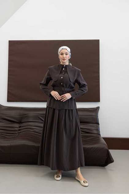 Baby Tunic Skirt Set with Collar Belt, Premium Tencel Fabric
