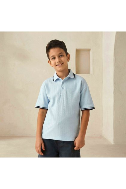 Collared Short Sleeves Polo T-shirt with Textured Design