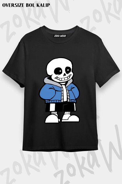 ZOKAWEAR Unisex Bol Kalıp Undertale Sans v23 Baskılı Tişört