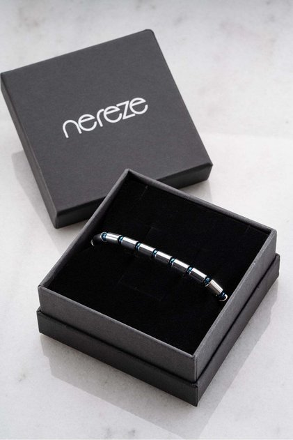 Cylinder Model Hematite Natural Stone Men's Steel Bracelet