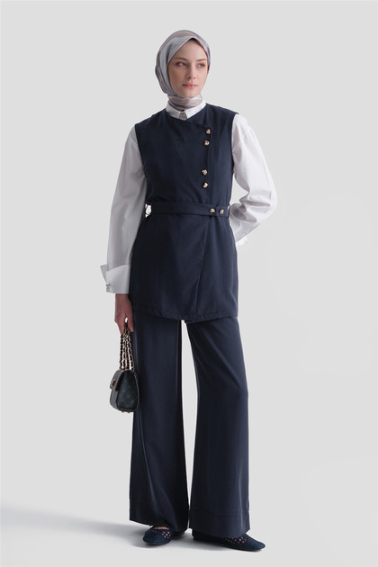 Vest Fitted Suit Navy Blue