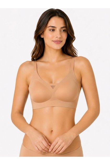 Soft Touch Seamless Skin Color Laser Cut Seamless Adjustable Strap Women's Bra Without Underwire