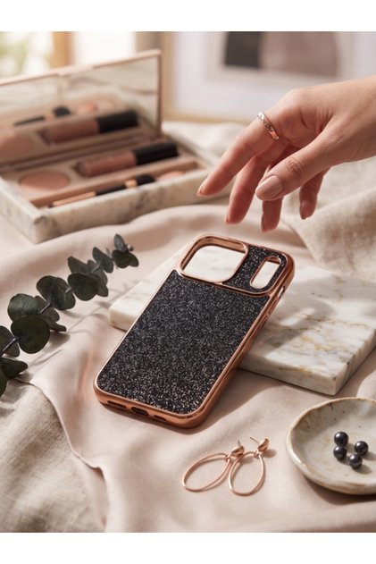 iPhone 17 Pro Max Compatible Camera Protected Glittery Stone Phone Case